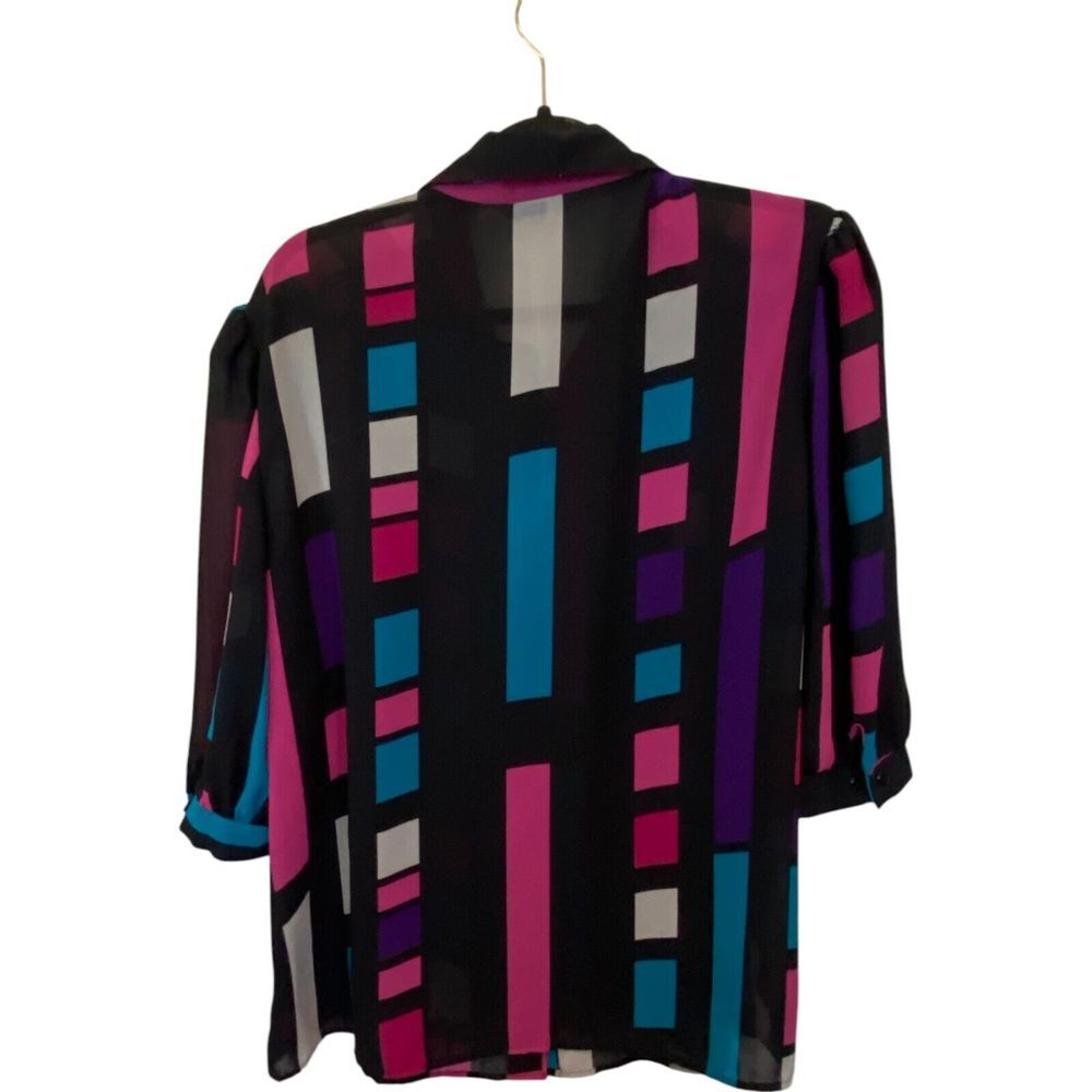 Tomorrows Dream Blouse Womens Secretary Geometric Print Collared 3/4 Sleeve - Picture 2 of 6